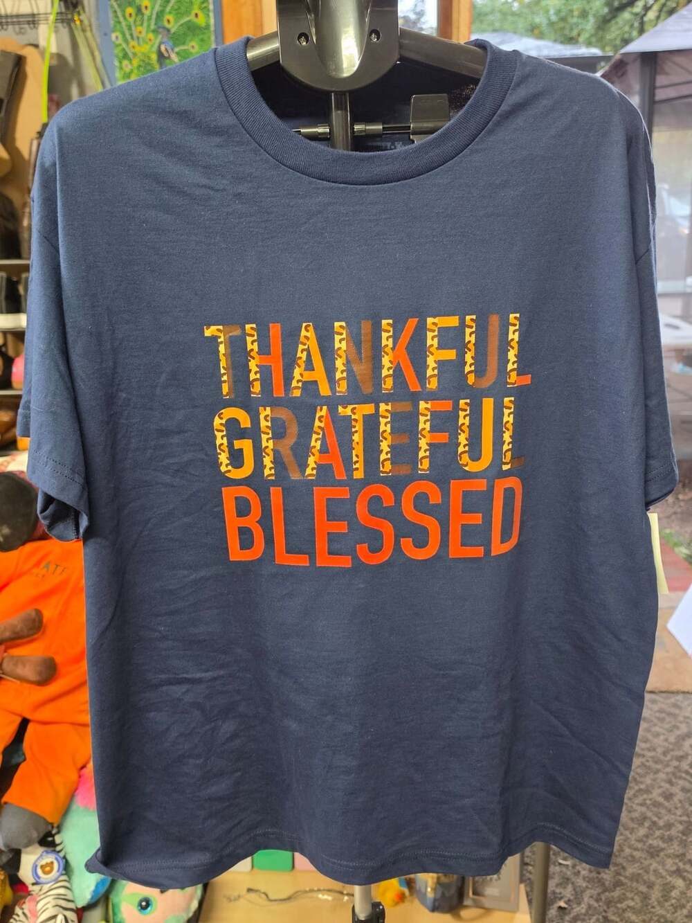 Hanes Thankful Grateful Blessed T-Shirt XL Navy